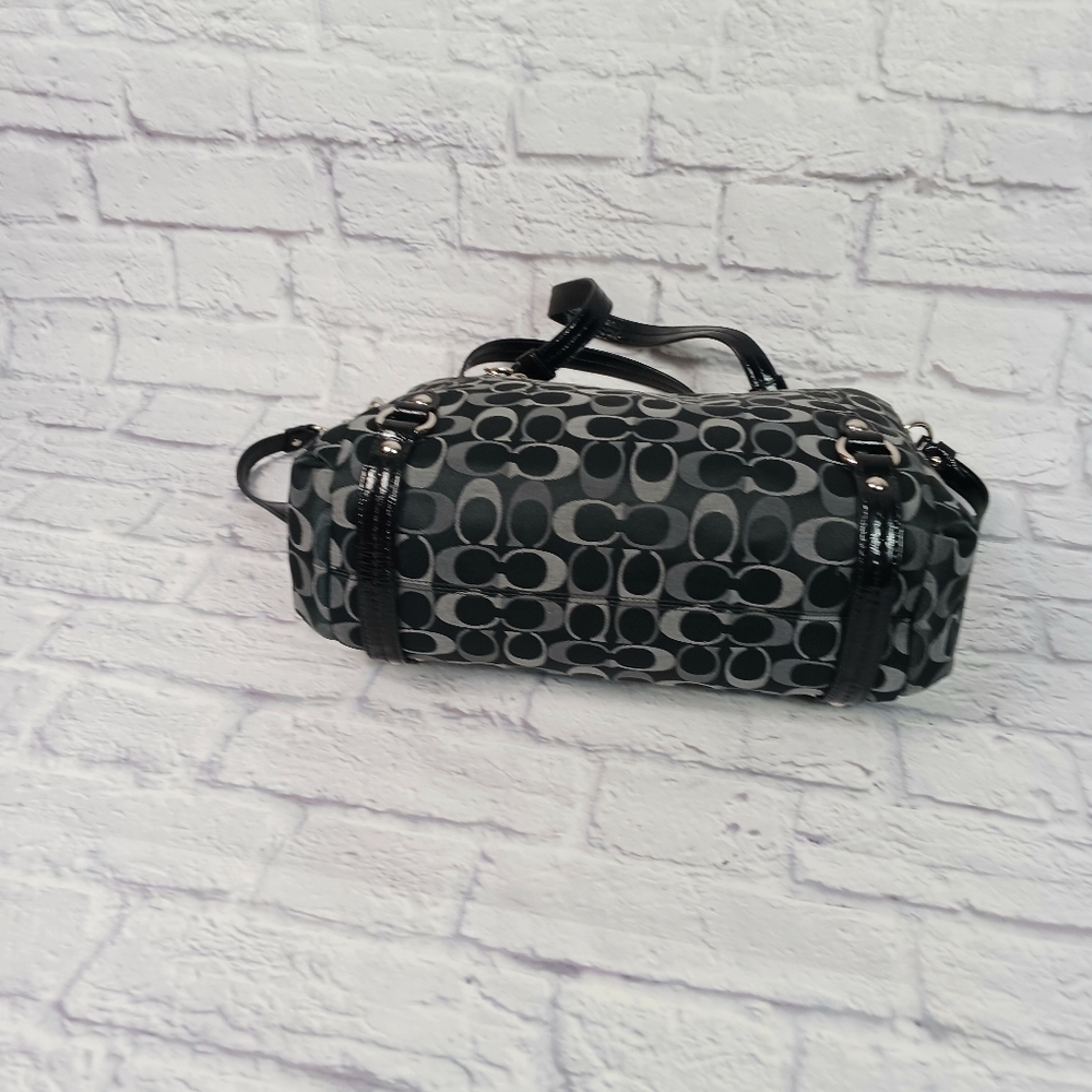 Coach black and gray signature canvas and leather satchel bag - Picture 5 of 11